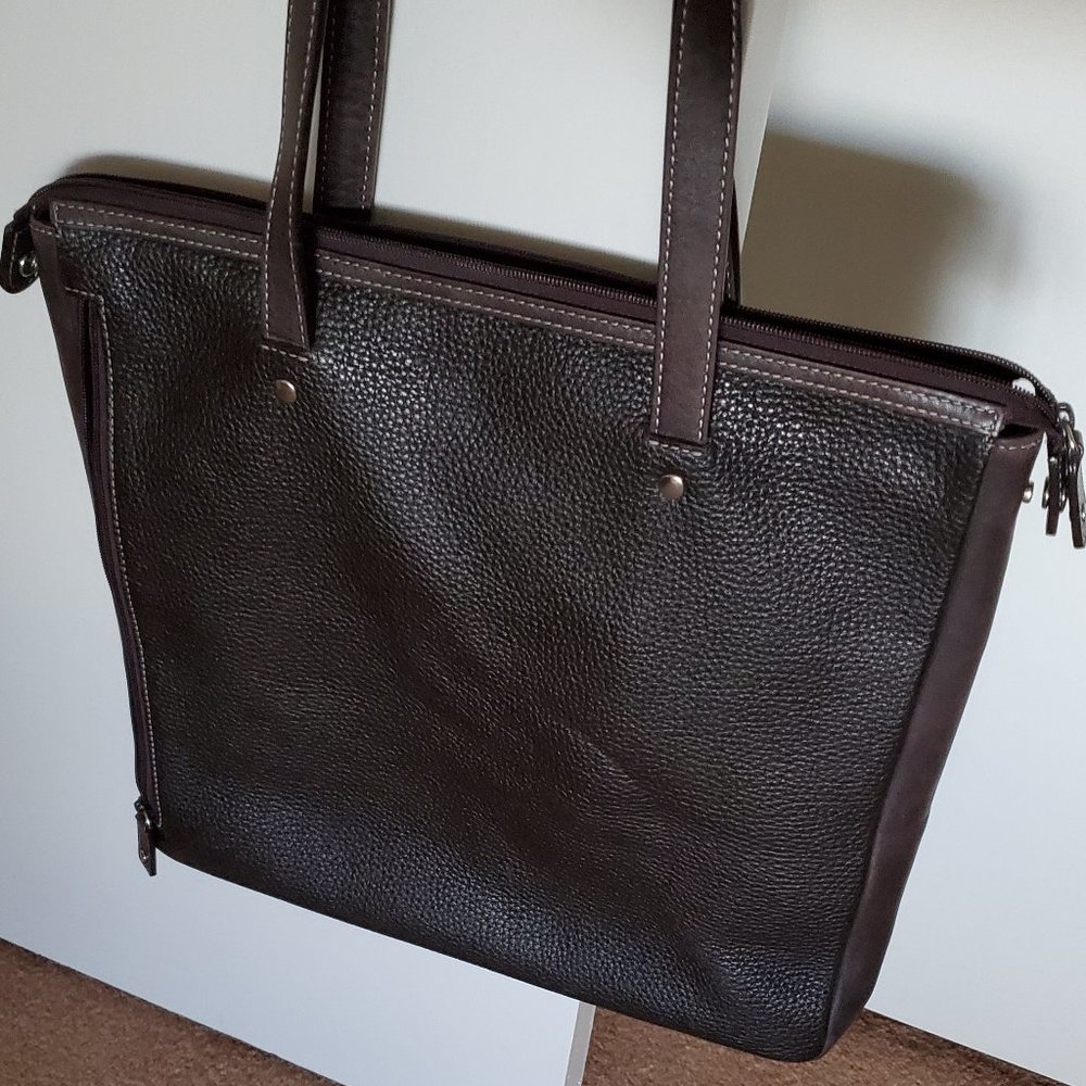 Levenger Shoulder Tote Bag Pebble Leather Espresso - Picture 13 of 15